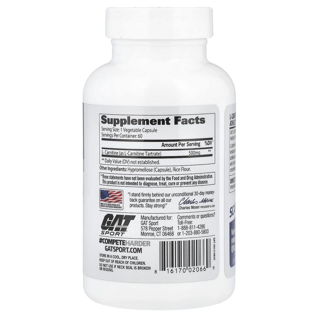 L-Carnitine, Veggie Capsules 60 (500Mg per Capsule)