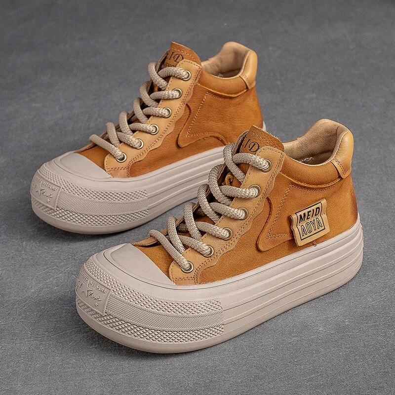 Johnature Универсальные туфли на плоской подошве из натуральной кожи на толстой подошве, повседневные однотонные короткие ботинки, женская обувь