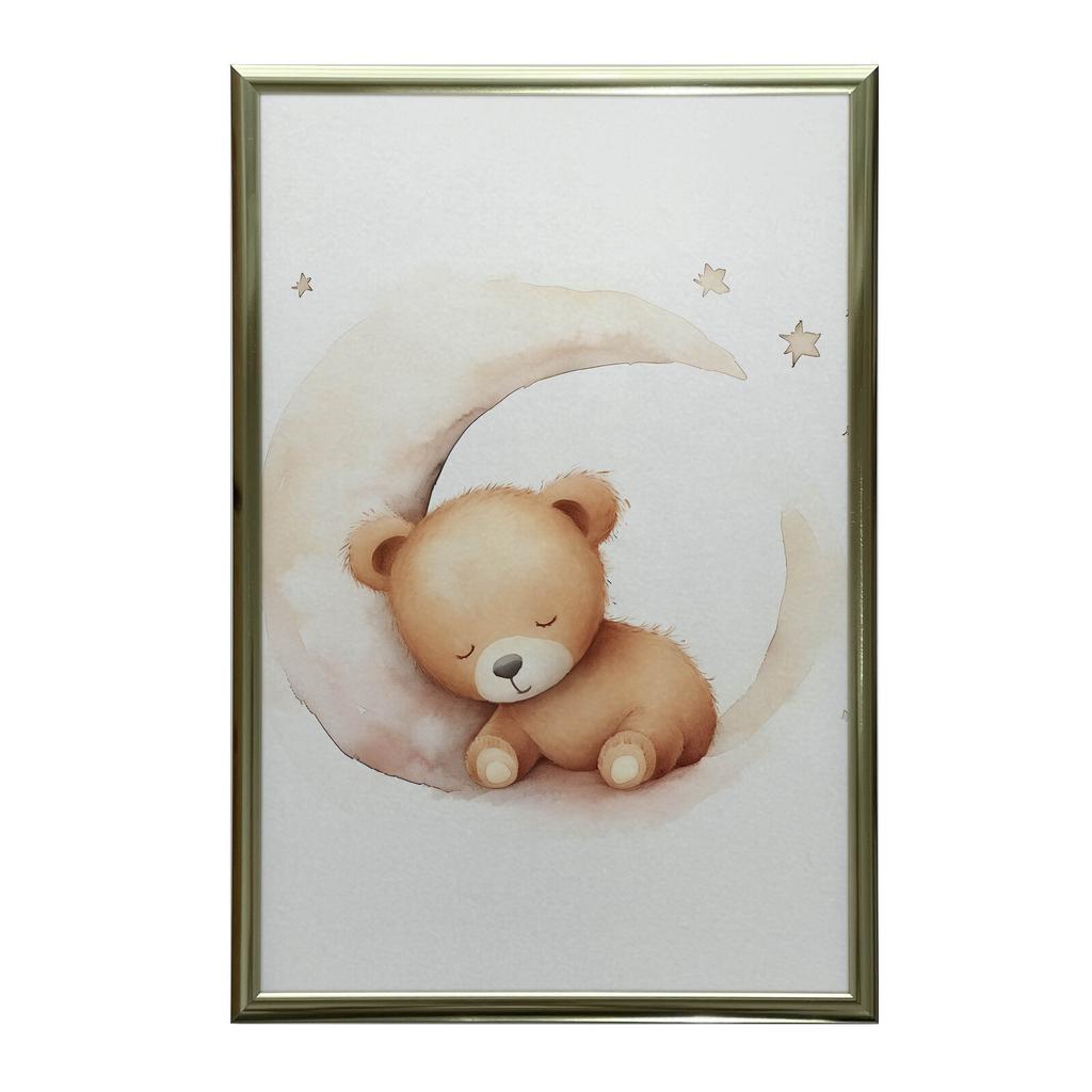 Miś Na Księżycowej Chmurce Miś Na Księżycowej Chmurce, 30X40 Cm, Rama Drewniana Ciemny Brąz, Papier Matowy 230 Gsm