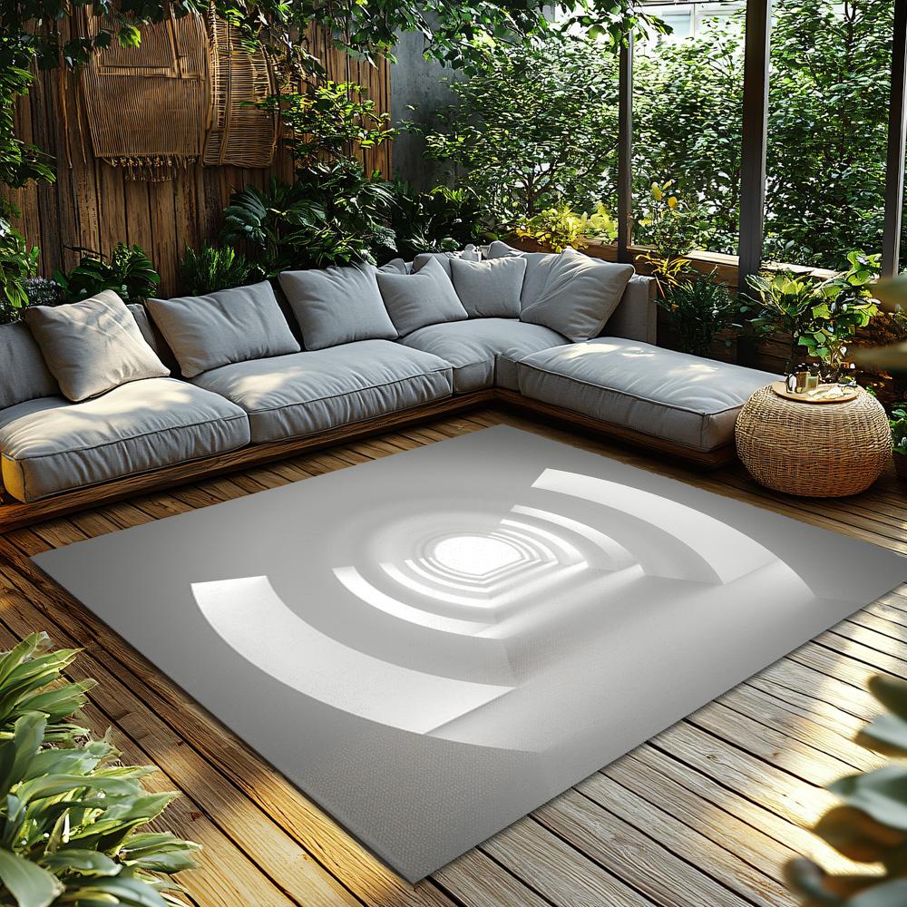 Tuniu Grey Geometric Circles Non-Slip Rug for Living Room Bedroom Kitchen Floor Mat