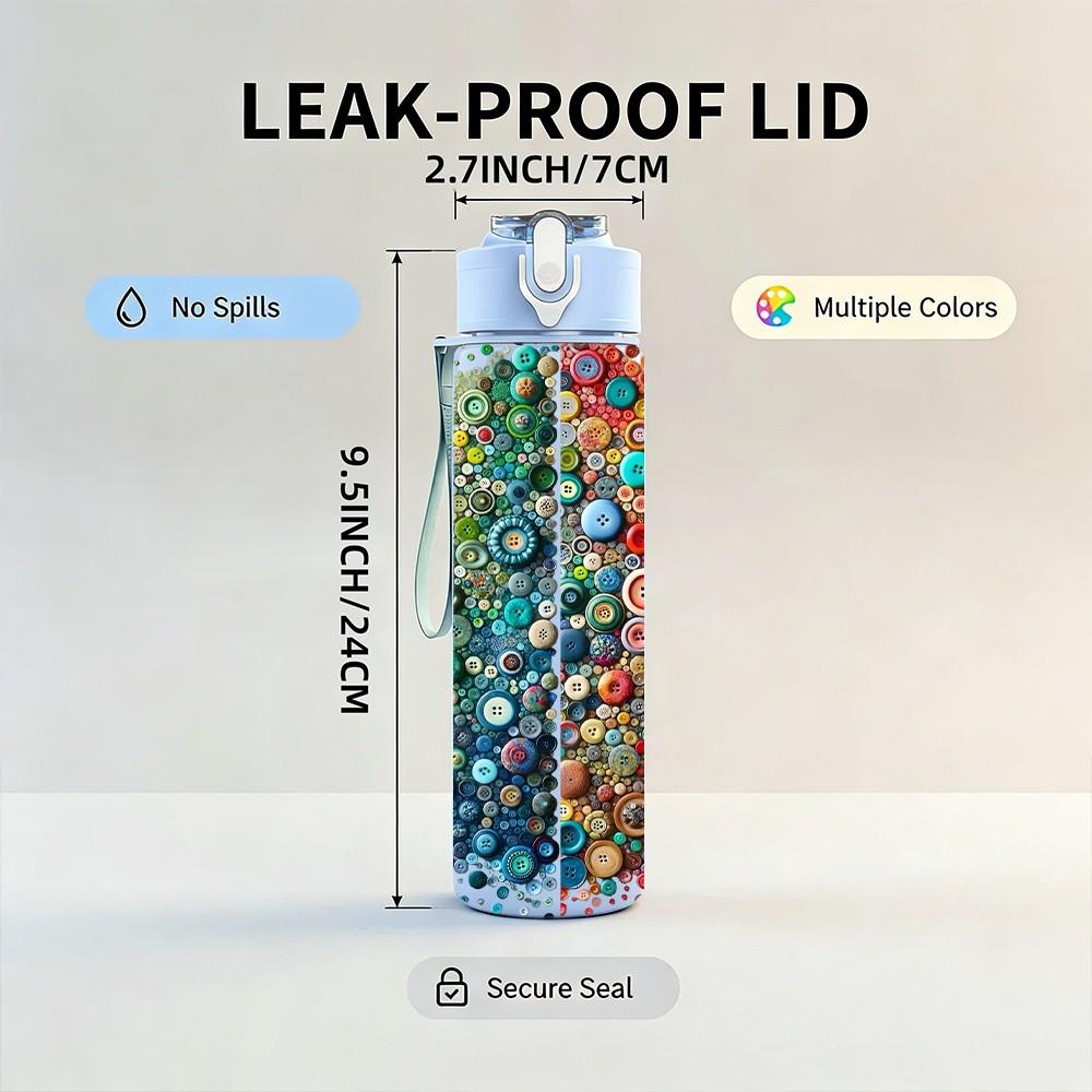 1PC Rainbow Confetti Dense Texture Print 750ml Color Plastic Sports Water Bottle Leakproof Flip Straw Lid Suitable for Sports Office Home Use