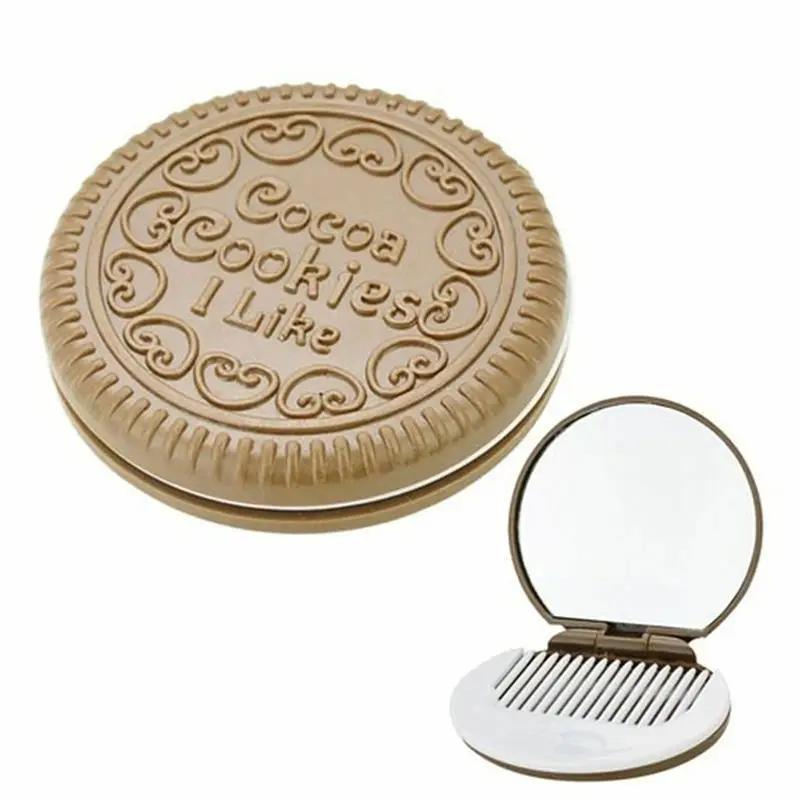 1pc Simple Ins Cute Oreo Chocolate Biscuit Mirror Outdoor Portable Mirror Mini Folding Makeup Mirror Pocket Mirror