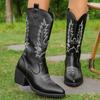 Fashion Women's Mid-calf Boots European American Style Embroidered Pointed Leather Boot Classic Western Cowboy Boots Women Knight Boots