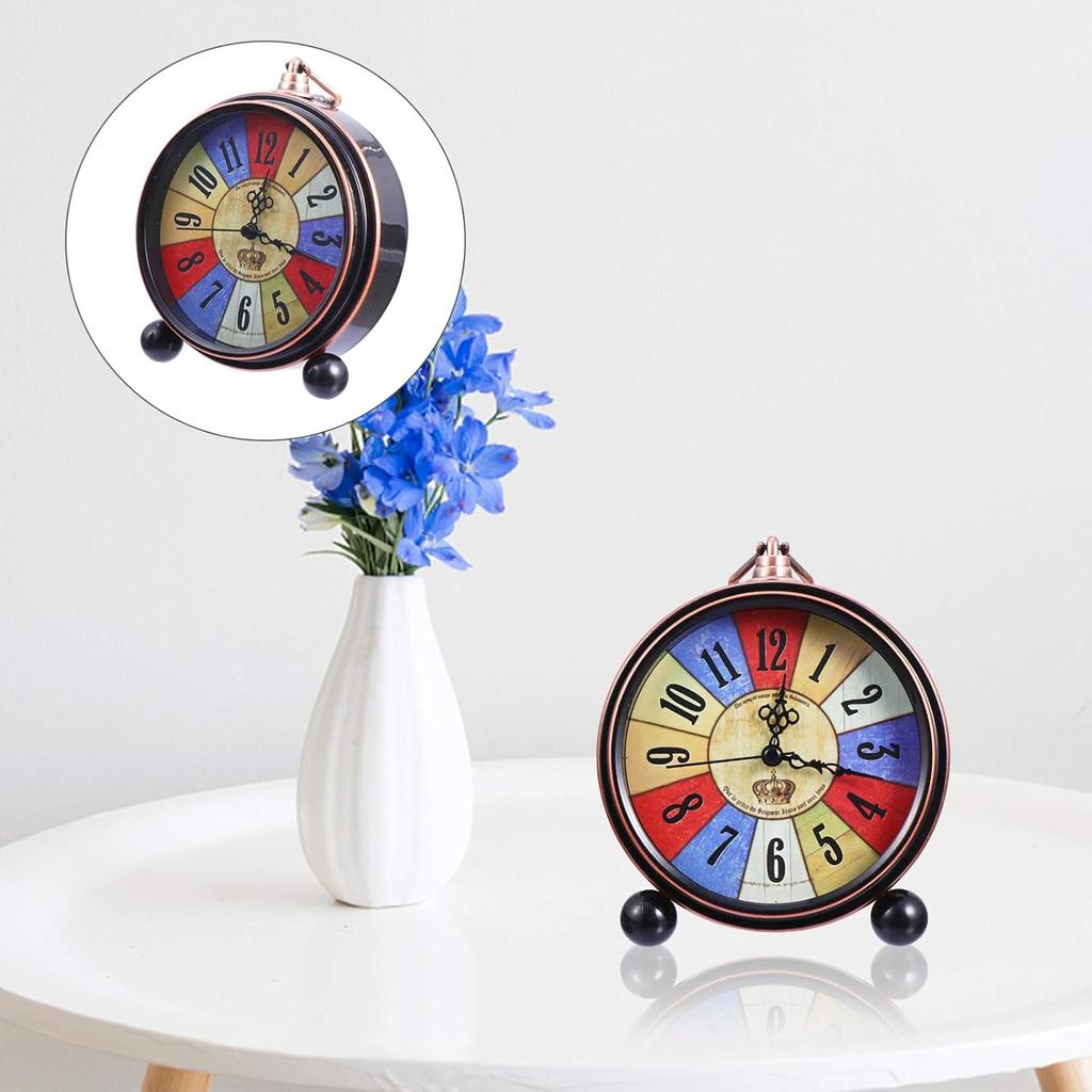 Retro Alarm Clock Metal Silent Table Desk Clock Non Ticking Quartz Movement Bedside Clock for Bedroom