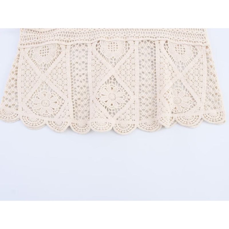 Kaslead New Arrival Women's Clothing Fashion Style Fashion Round Neck Crocheted Tops Skirt Suit