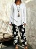 1116 European and American autumn and winter flower printing two-piece set casual vacation top pants set women's clothing