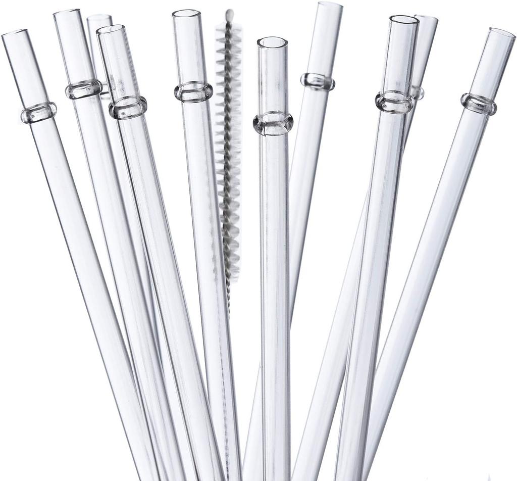 10 PCS Reusable Straws with1 Brushes, 10.5" Long Tritan Hard Plastic Straws for 16OZ-32 OZ Tumblers, Jars, YETI