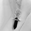New Triple Goddess Crystal Point Pentacle Moon Natural Stone Pendant Necklace for Women Wiccan Witchcraft Pentagram Jewelry Gifts
