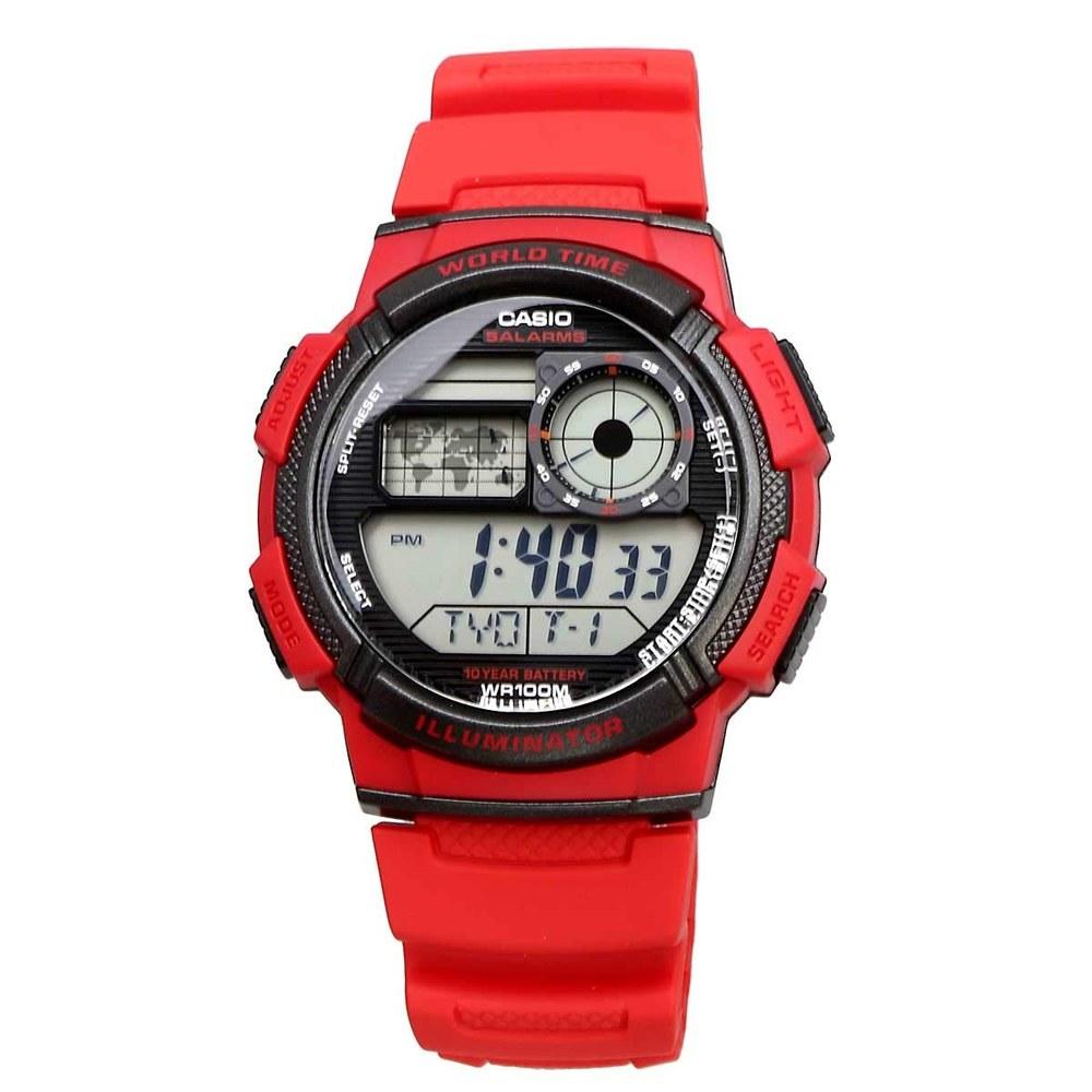 Casio Цифровые часы с мировым временем AE-1000W-4AV Мужские Красные