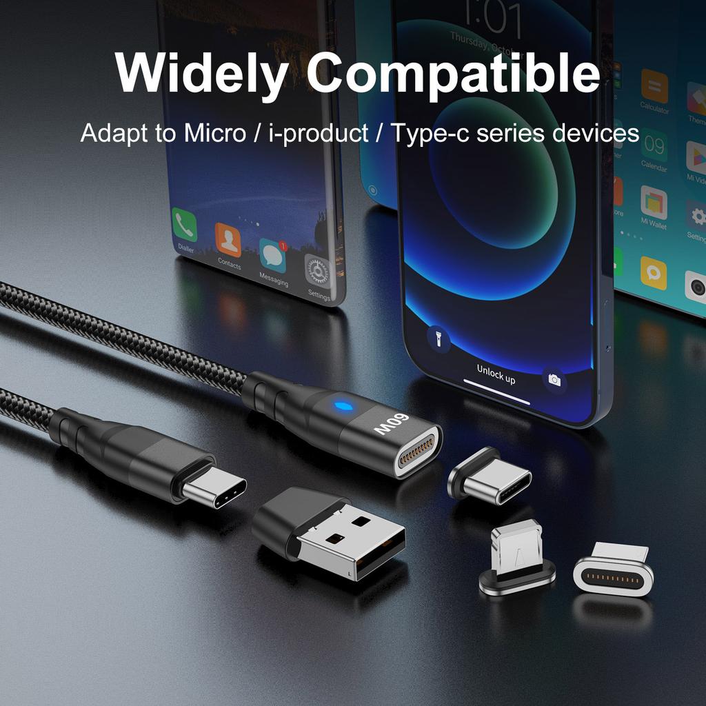 60 Вт Магнитный Кабель Быстрая Зарядка USB C на TypeC Micro Магнитный Дата-Кабель для Samsung Магнитный Зарядный Провод USB A Адаптер
