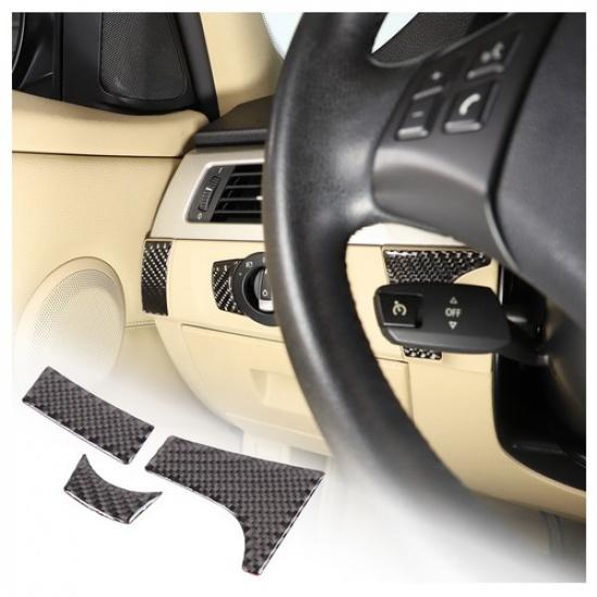 Soft Carbon Fiber Headlight Switch Sides Trim Sticker For BMW 3 Series E90 05-12