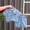 2024 Boys' Summer Lapel Short-Sleeve Shirt & Casual Pants Two-Piece Set