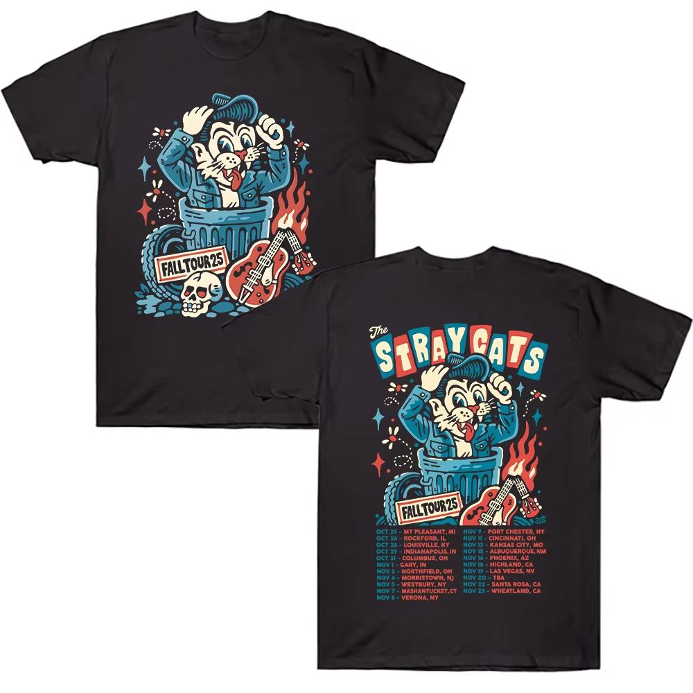 Футболка Stray Cats Fall Tour 2025 Футболка с графикой рок-группы Stray Cats Женская Мужская Высококачественная Хлопковая Одежда Уличная Одежда Топ
