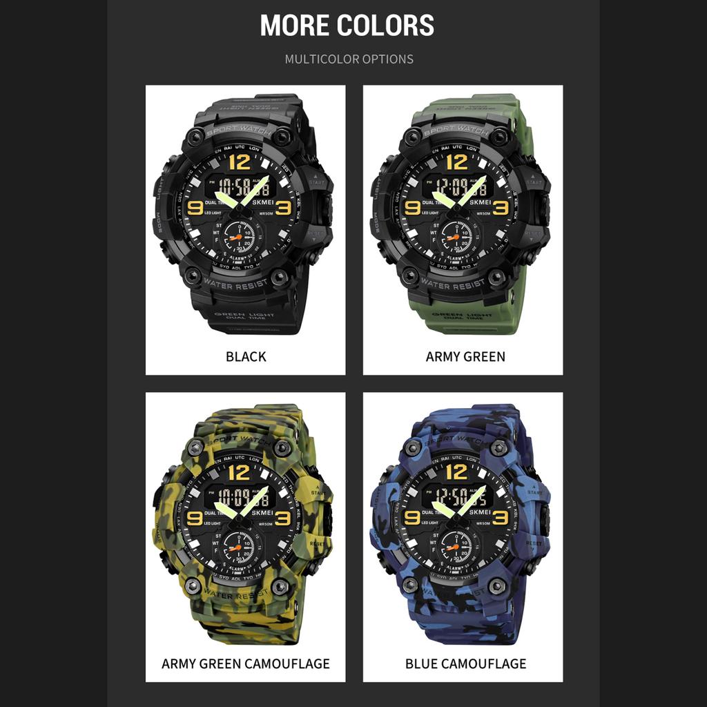 SKMEI 1965 Men Watch Professional 30M Water Resistant Double Display Double Movements GMT Time