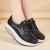 Women's Black Sneakers Height Increase White Leather Platform Casual Simple Thick Sole Elevator Shake Shoes for Students