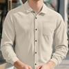 Soft and Comfortable Men's Collar Pocket Solid Color Button Up Cardigan Long Sleeved Linen Top Suitable for Daily Leisure