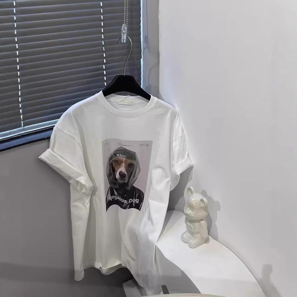 Новая летняя повседневная свободная универсальная футболка с короткими рукавами и принтом мультяшной собаки для женщин