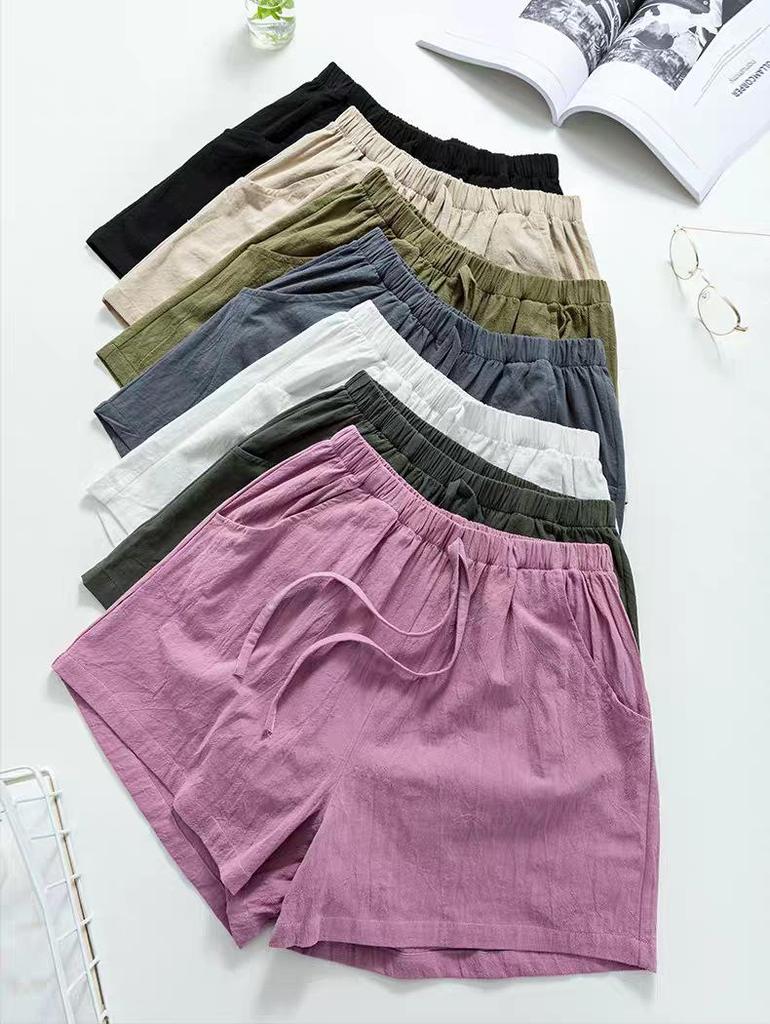 2022 Women's High Waist Cotton & Linen Slim Loose Shorts - Large Size, Lightweight, Elastic Waist Casual Hot Pants