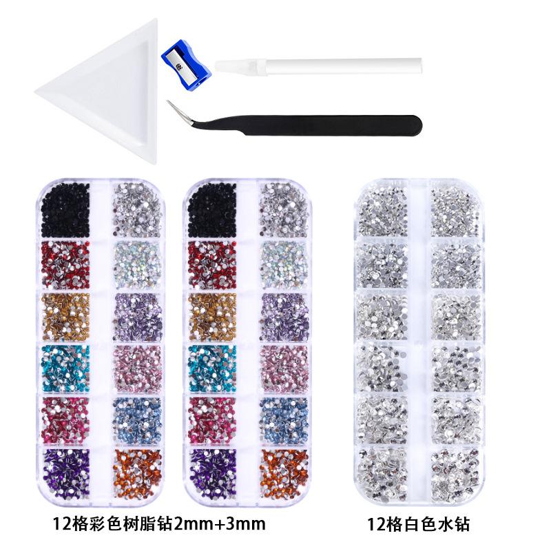 12 Grid White Rhinestone Special-Shaped Diamond, Colored Resin Diamond, Flat-Bottomed Diamond, Nail Diamond Set, Nail Jewelry With Tools