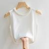 Летняя Мода Свободный Комбинезон Женский Жилет Без Рукавов Повседневная Простая Базовая Футболка Элегантные Бусины Вязаный Топ-Майка с Круглым Вырезом Сладкий Женский Женская Одежда