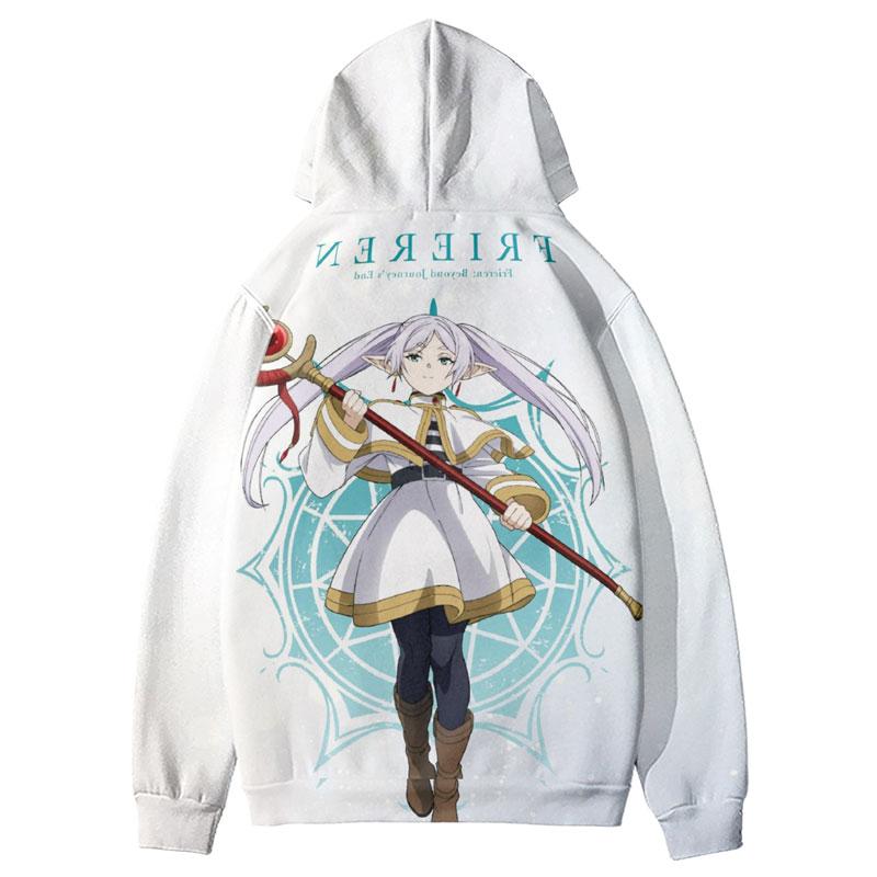 Elf Mage Portrait Gallery Print Hoodie for Men, Wizard Character and Magic Circle Pattern Full Graphic Loose Pullover, Perfect for Casual Sport Outing