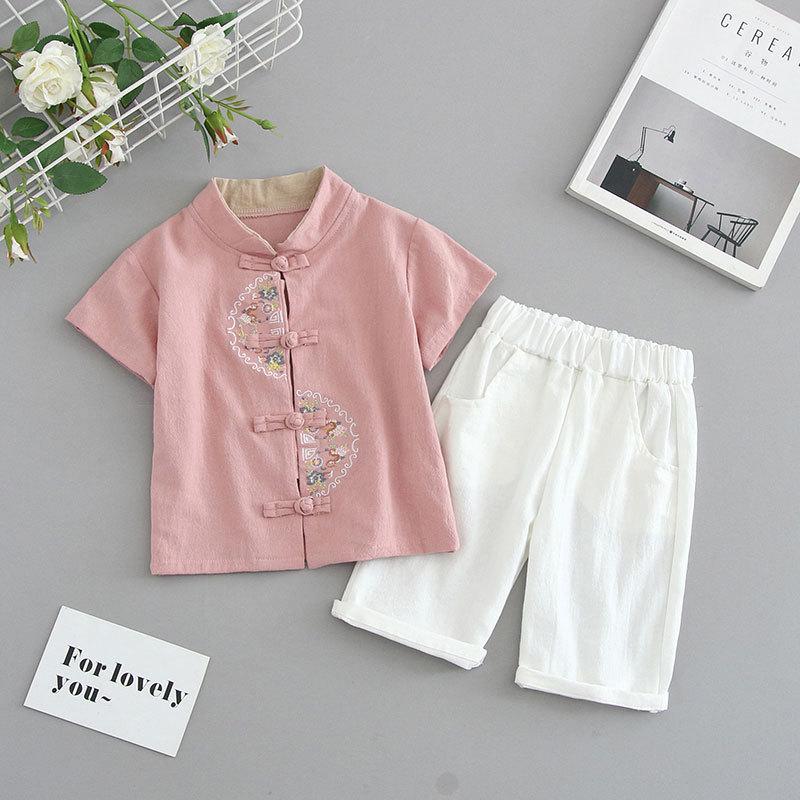 Детский костюм ханбок для мальчиков в стиле Тан, детский летний костюм в китайском стиле с короткими рукавами из хлопка и льна, детский ретро-стиль династии Мин