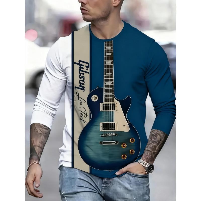 Футболки с музыкальными инструментами для мужчин Гитара Пианино 3D Печать Лонгслив Харадзюку Y2k Уличная одежда Оверсайз Топы Мужская одежда