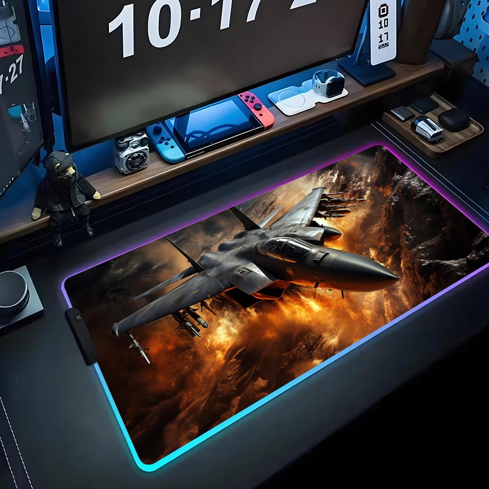 Коврик для мыши реактивный самолет RGB Игровой коврик для мыши Большой светодиодный коврик Настольный коврик для ПК Светящийся коврик для мыши Большие коврики для клавиатуры Настольный ковер с подсветкой
