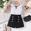 2-7Y Casual Children's Clothing Suit Girls Spring and Summer Fashion Suit Girls T-shirt Short Sleeve + Shorts Suit
