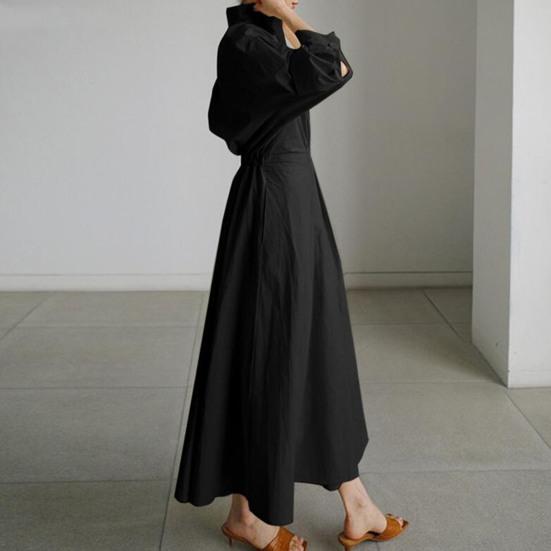 Женское платье-рубашка с длинным рукавом на пуговицах, повседневное платье-миди А-силуэта, длинное платье с воротником-лацканами для офисных вечеринок и пляжа