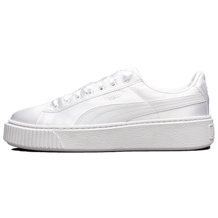 PUMA Basket Platform Thick Sole Heighten Unisex White Silk (Unisex) Skateboard Shoes 365133 05