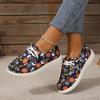 Новые парусиновые туфли с принтом на плоской подошве, удобный круглый носок, модные и повседневные туфли для женщин.