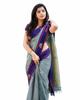 Banarasi Soft Silk Saree Grey Royal Blue 5.5 Meter Unstitched Blouse Piece