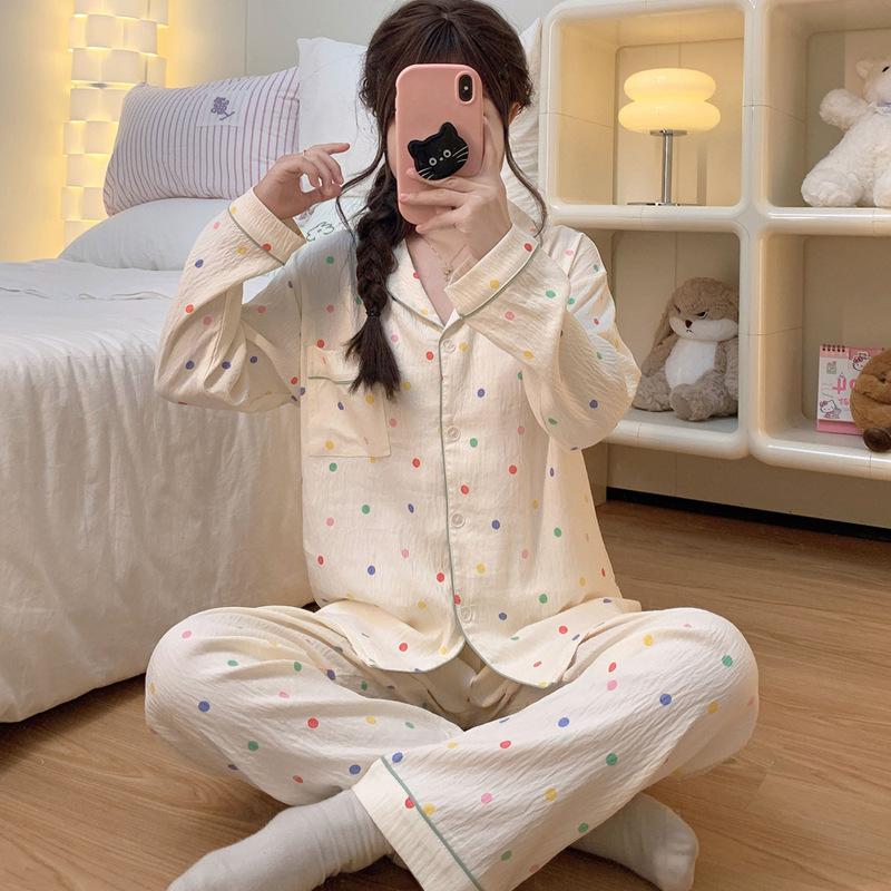 Cloud Cotton Pajamas Women'S Long-Sleeved Cardigan Cute Cartoon Girl Style Loungewear Suit