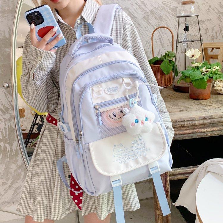Schoolbag Campus Japanese and Korean Girls Fresh and Cute Contrast Color Schoolbag Large Capacity Lightweight Travel Junior and High School Students