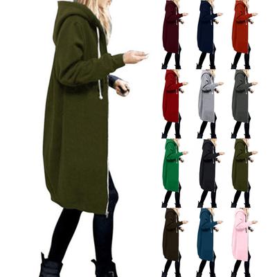 Женская теплая молния с открытым капюшоном, толстовка, длинное пальто, куртка, топы, верхняя одежда