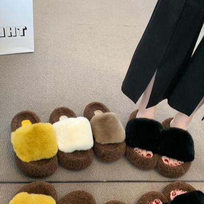 Женские пушистые хлопковые шлепанцы на плоской толстой подошве, осень/зима 2025