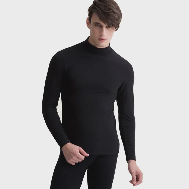 Men's Medium Turtleneck Thermal Underwear Set with Velvet, Autumn/Winter Dad Suit