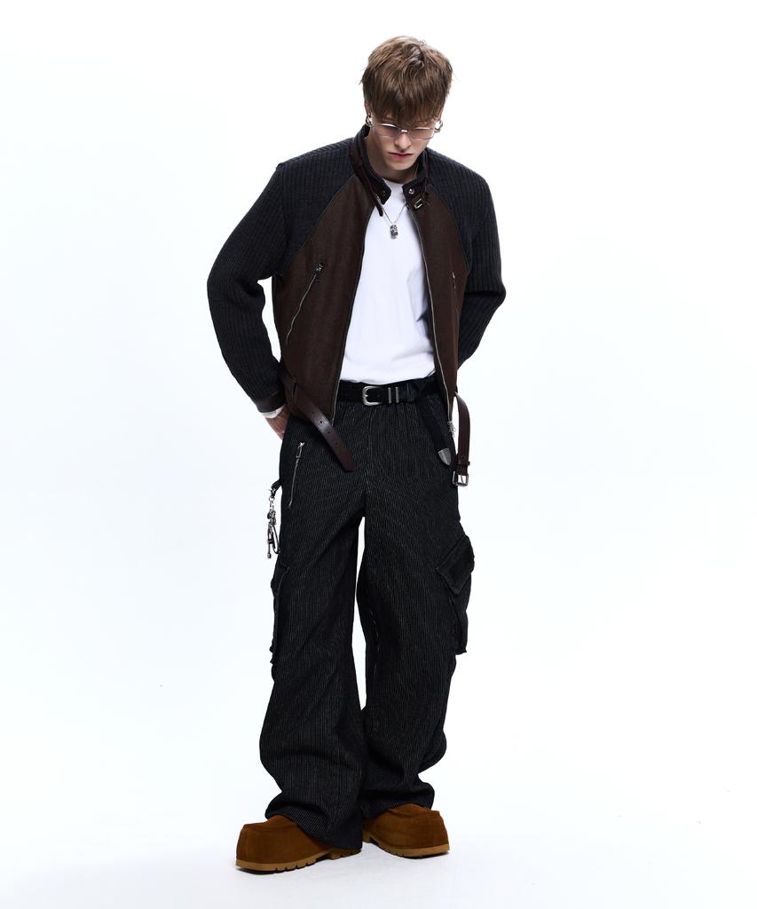 Rssc Knit & Denim Belted Biker Jacket - Brown