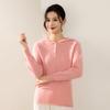 Women's 100% Pure Wool Half-Zip Hooded Sweater with Gold Buttons - New Autumn/Winter Fashion