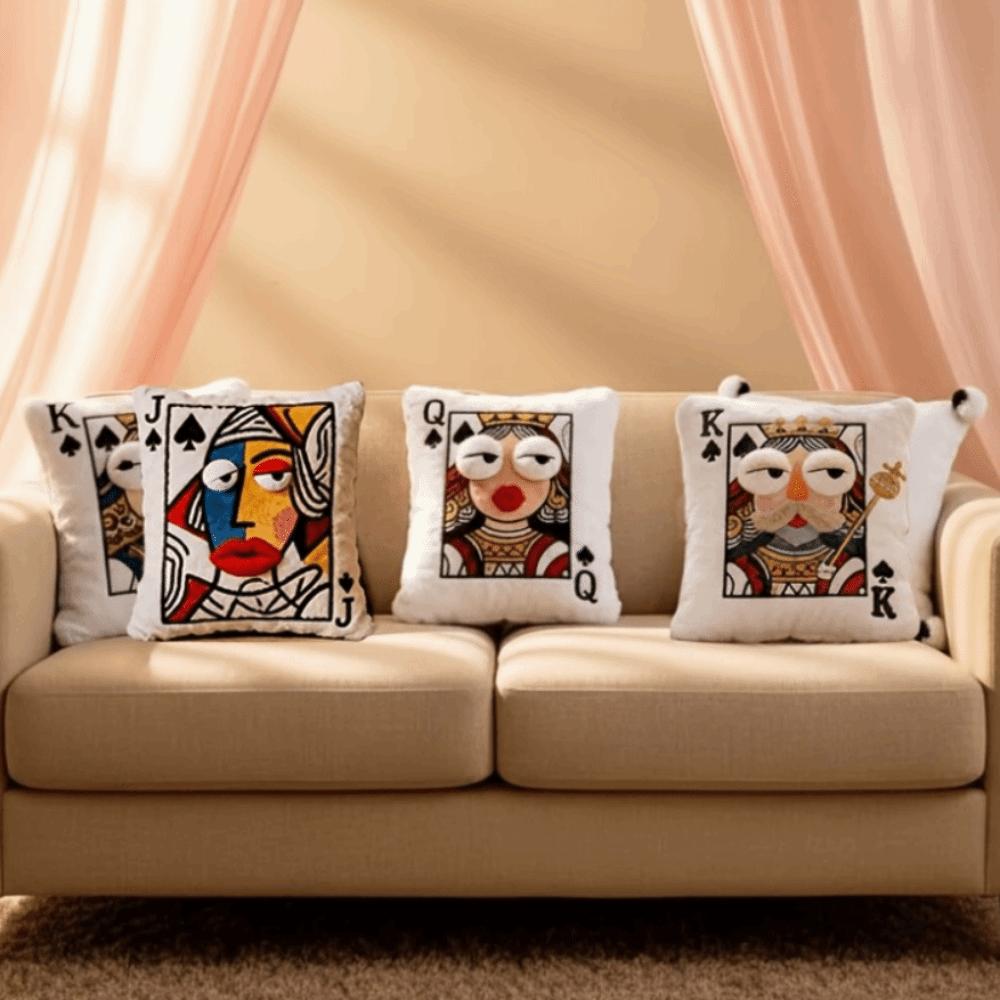 Soft Plush Embroidered Pillow Cartoon Patchwork Pillow Funny Big Eyes Pillow Living Room Decor
