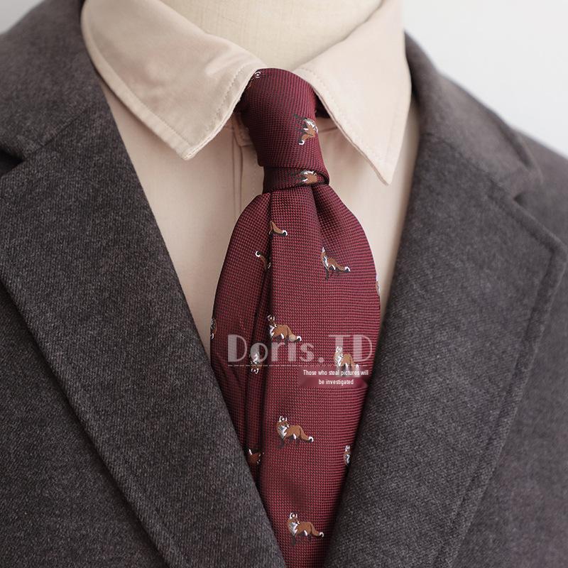 Retro Korean Style 8CM Navy Green Brown Pattern Men's Suit Tie