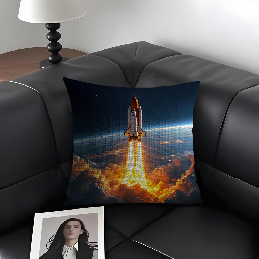 Rocket Cool Cushion Cover Natural Linen Organic Fabric DoubleSided Printing Sofa Home Decor Gift Pillow Case