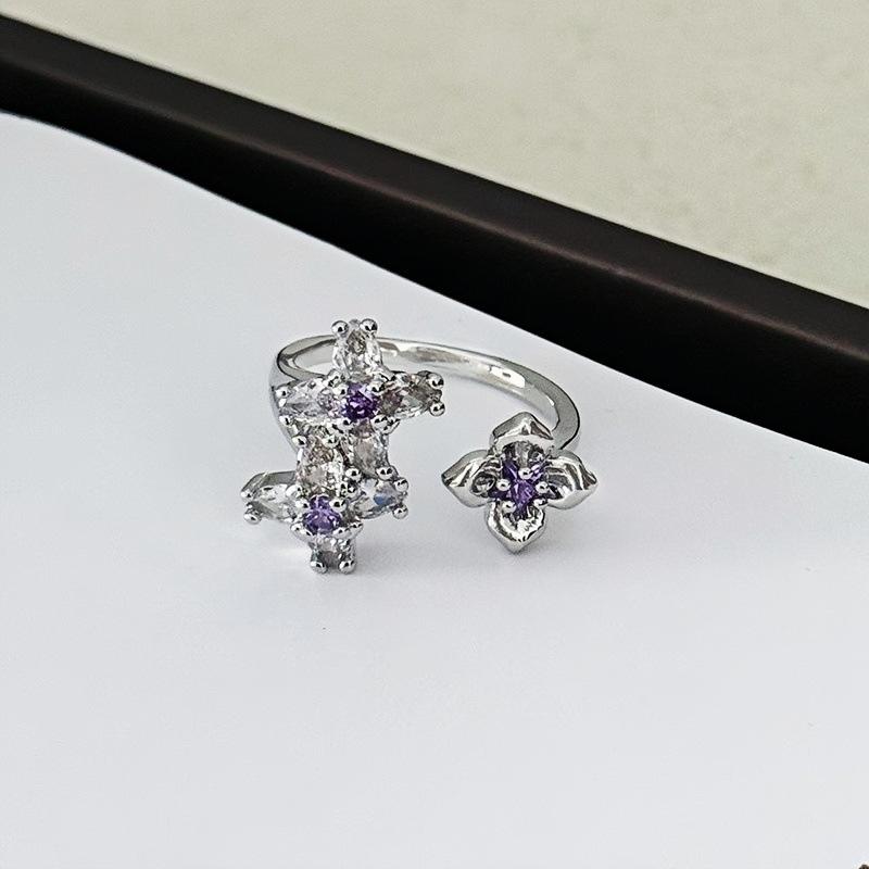 Sweet And Cool Rainbow Full Of Diamonds, Zircon Flower Opening Ring, Female Niche Design, Advanced Sense, Light Luxury, Personalized Stacking Ring