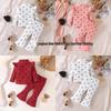 Spring & Autumn Outfit for Girls: Love Print Flutter Sleeve Top & Cotton Flare Pants