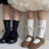 Warm Wool Girl Sock Chic Sweet Korean Lace Tie Bow Ruffle Calf Sock for Kids Autumn Soft Wool Pile Sock Clothes Accessories