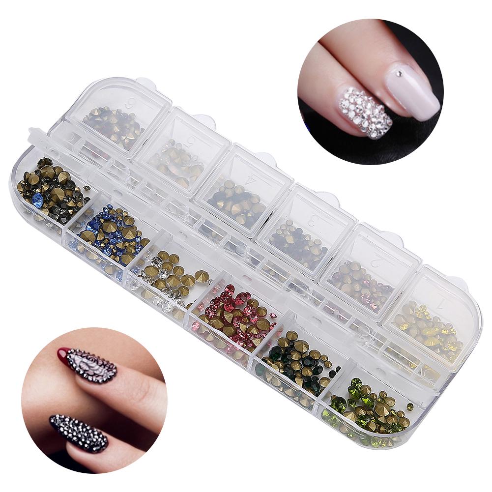 12 Grids Nail Art Rhinestones DIY Nail Decoration Glitter Rhinestones Manicure Tool