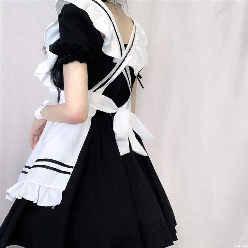 Black Cute Lolita Maid Costumes Girls Women Lovely Maid Cosplay Costume Dress
