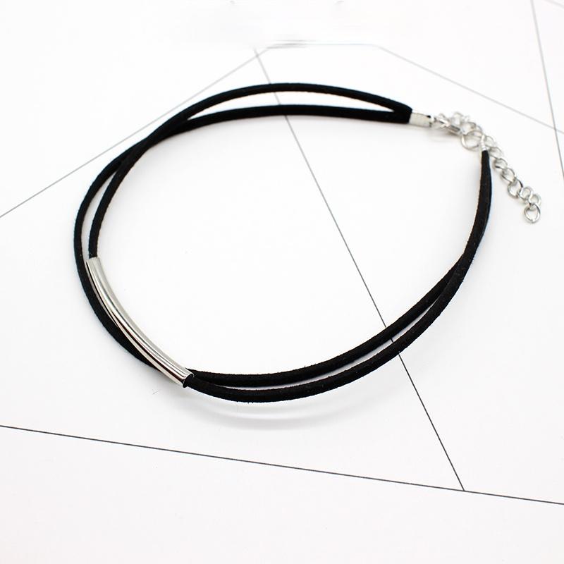 New Fashion Bending Tube Velvet Choker Necklace Double Layer Style Torque Black Short Leather Necklace Charm Collier Femme