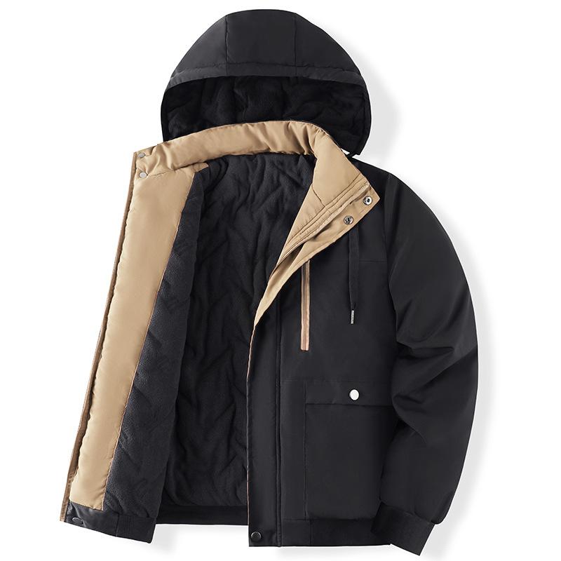 Большая однотонная хлопковая куртка с капюшоном для мужчин с толстым бархатом для повседневных занятий спортом, свободный крой для мужчин в хлопковой куртке